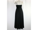 Size 4 Black Dress - Jersey & Pink Flowers 70s Strappy Dress - Spring - Summer - Winsome - Coral - Ankle Length - Small Long Dress - 41689