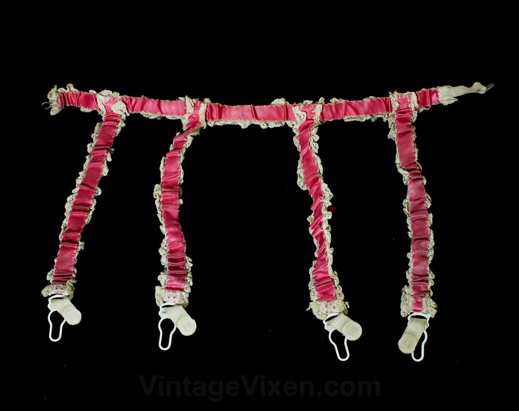 1960s Pink Garter Belt with White Eyelet Lace - Burlesque Showgirl - 6 Vintage Vixen Clothing 1960s Pink Garter Belt with White Eyelet Lace - Burlesque Showgirl - 6 Vintage Vixen Clothing
