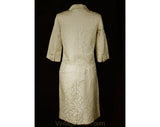 Size 6 Silk Suit - 1960s Neutral Jacquard Cocktail Jacket & Skirt - Small 60s Tailored Formal Ensemble - Ecru Bone Ivory Beige - Waist 26