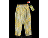 Child Size 8 to 10 Daisy Print 1960s Pant - Juniors Cotton Gingham Pedal Pusher Capris - 60s Slim Brown Checks - NWT Deadstock - Waist 22