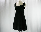 Size 8 Perfect Black Cocktail Dress - 1950s 1960s Bow Accent & Square Neckline - Wood Grain Moire Taffeta - Party Dress - Bust 34.5 - 42169