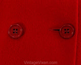 Size 12 Red Coat - Mod 60s 70s Wool Blend Jacket - Double Breasted Hip Length Overcoat - Fall Winter 1960s Modernist Outerwear - Bust 39