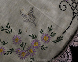 1930s 40s Embroidered Round Centerpieces - Lot of 2 Hand Sewn Lavender Purple Embroidery Linens - Doily Style Circles with Antique Hues