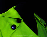 Size 8 Christian Dior Suit Jacket - Electric Lime Green Double Breasted Blazer with Black Buttons - Sharp 1990s Power Suit Chic - Bust 36