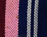 Size 8 1950s Folk Style Full Skirt - Artisan Style Pleated Cotton - Navy Blue Burgundy Pink & White Stripes - 50s Nelly de Grab - Waist 26.5