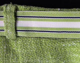 Size 4 Apple Green Skirt - 1960s Pistachio Faux Linen Tweed Office Skirt with Preppie Ribbon Belt - 60s NOS Deadstock with Tag - Waist 24.5