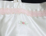 Antique White Satin Baby Dress - Toddler's Chemise with Rosettes Ribbons & Embroidery - Size 2T Girls Spring 1910s 1920s Under Dress