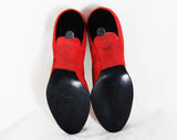 Size 4 Art Deco Shoes - Unworn 1950s Salmon Pink & Black High Heels - 50s Small Size Pumps - Two-Tone Butter Soft Suede - 4B Deadstock