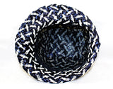Sassy 60s Navy & White Hat - Mod Striped Bucket Style 60s Summer Cloche with Ribbon Bow - Sharp Convertible Brim - Plaid Look Weave