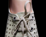 Size 7 1960s Shoes - Never Worn Beige Mod 60s Pumps - 1920s Flapper Inspired Lace Up Oxfords - Perforated Leather - 7 N - 7N - 50616-1