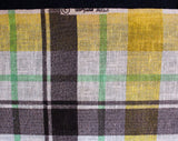 1960s Plaid Fabric - 4 Yards x 44 Inches Wide - 60s Cotton Blend Broadcloth - Yellow Brown Lime Green White Yardage - Wamsutta Spring