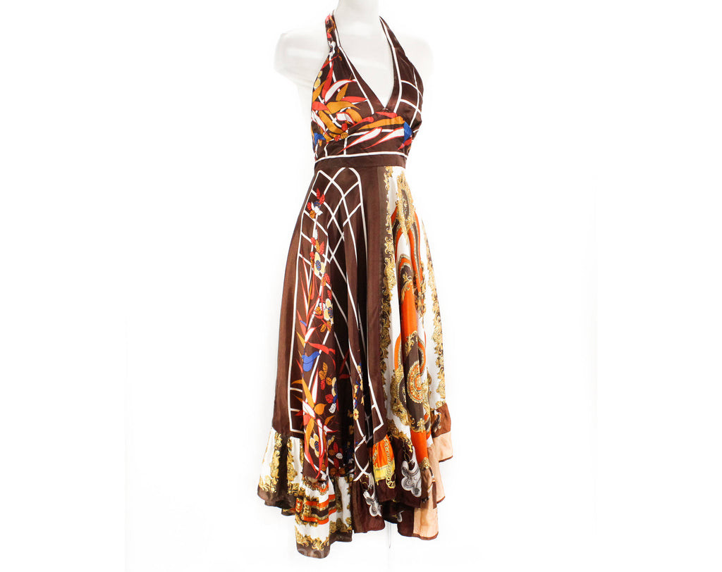 Size 6 1970s Hippie Dress - Gorgeous Scarf Novelty Print Size 6 1970s Hippie Dress - Gorgeous Scarf Novelty Print