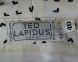Large 20s Style Designer Dress by Ted Lapidus - Size 12 1980s Retro with 1920s Look - Black & Ivory Deco Chevron Wool - Shirtwaist - Bust 38
