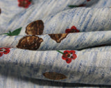 Novelty Print Fabric - Almost 1 Yard x 48 Inches Wide - 1970s Cherries Nuts & Mushrooms - 70s Soft Casual Knit - Brindled Blue Brown Red