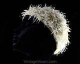 1960s Flapper Style Hat - Cute Ivory White 1920s Look Cap with Feathery Tusk Paillettes - 60s Skullcap Hand Knit in Italy - Shimmy & Shake