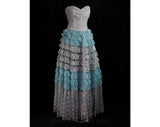Size 8 1950s Prom Dress - Lilac Lace & Blue Organza Strapless Formal - 50s Debutante Evening Gown - Mid Century Femme - Bust 35 - 48608