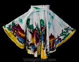 1950s Girl's Fiesta Skirt - Size 4T 5T 6 Childs Mexican Circle Skirt with Hand Painted Novelty Scene - 50s Cotton Street Festival - Waist 22