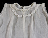 Baby Girls Antique Dress - 1920s Ecru Cotton Chemise with Scallop Hem - Sweet 20s 30s Infants Frock - Sheer Gauze - As Is - 49955