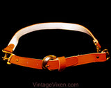 Medium 1960s Belt - Tangy Orange Vinyl Belt with Brass Buckle & Horse Bits - Size 8 to 12 Mod 60s Belt - Chic Spring Summer Resort Style