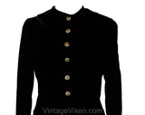 Size 6 Black Velvet 1950s Jacket - Svelte 50s New Look Tailored Blazer with Bold French Cuffs & Brass Cufflinks - Victorian Look - Bust 34