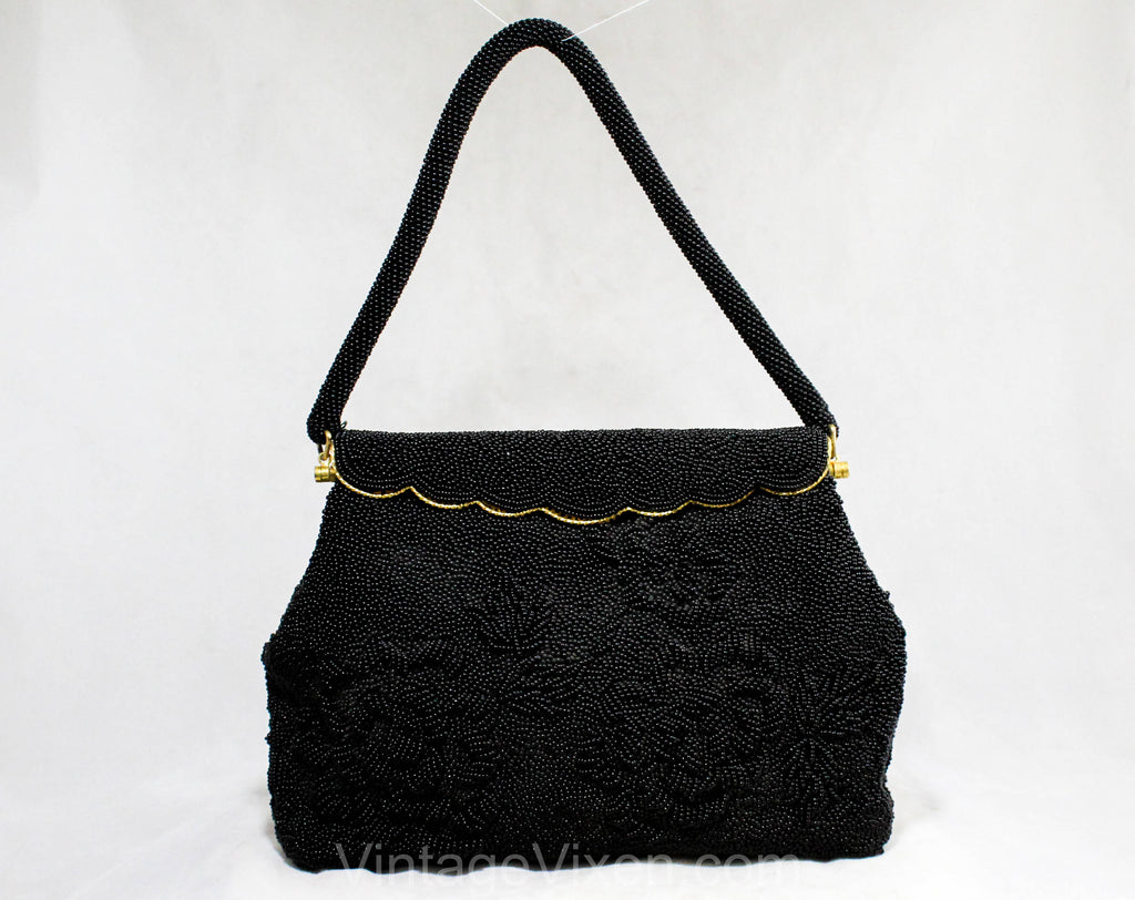 Black Beaded Evening Bag - 1950s Formal Purse - 50s 60s Caviar Beads H –  Vintage Vixen Clothing