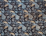 1960s Cotton Print Fabric - Over 3 Yards Navy Blue India Print - Continuous Yardage - 60s 70s Summer Bohemian Wild Bird Novelty Border Print
