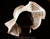 1970s Floppy Brim Sun Hat - Sheer Pink Spring & Summer 70s Deb Style - See Through Faux Horsehair - Wavy Big Brim - Apple Green Ribbon