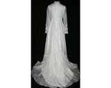 Size 6 Wedding Dress - Romantic Neo-Victorian Bridal Gown - 70s Wedding Gown with Train - Antique Style - Cutout Neck - Bust 34 - 32758