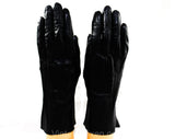 Black Leather Gloves - Size 7 Antique Style Wrist Length Gloves - Pair 1950s Gloves - 50's Classic Ladies Accessories - Stitched Points