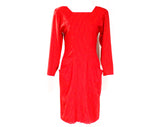 Size 6 Red Designer Dress - 1980s Minimalist Post Modern Design by Ungaro - Long Sleeve Square Neck 80s Pinstripe Office Sheath - Waist 29.5