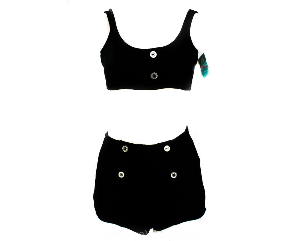 Size 4 Black 1960s Bikini - Go Go Girl's Summer Swimsuit - 60s Beach Bunny Bathing Suit - Bust 33 to 34.5 - Bra Size 32B Top & 34B Bottom