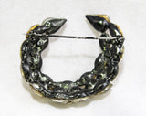 Rhinestone Crescent Pin - 1950s Moon Shaped Brooch - Faceted Clear Rhinestones & Dark Metal - 50s 60s Mid Century C Shape Brooch - 50483