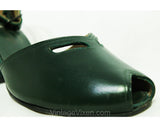 Size 8 1940s Green Shoes - 40s Peep Toe Heel with Sexy Ankle Strap - Emerald Hunter Forest - 8A Narrow Width Swing Era Pumps - NOS Deadstock