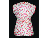 1950s Child's Pink Apron - Pom Pom Flowers - Smock Style Top - Girls Size 8 to 10 - 50s Fuschia Floral Deadstock - Rick Rack - 38007