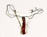 1960s Striptease Panty & Matching Garter - Burlesque Showgirl - 60s Nightclub Stage Stripper Bikini G String - Red Beads and Black Satin