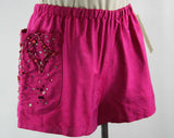 Medium Size Pink Silk Hot Pants - Dated 1982 - Dan De Santis - Jeweltone Fuschia Shantung - Retro Style - Deadstock 1980s Pin Up Shorts