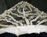 1920s Wedding Crown - 20s Bridal Millinery - Bride's Headwear - Fine Net - Faux Pearls - Tiara Style Hat - Fantasy Headpiece - 45070
