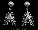 Hollycraft Atomic Necklace & Earrings Set - 50s 60s Mid Century Pendant Demi Parure - Silver Hue Metal - Space Age 1960s Bohemian Burst