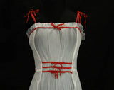 Size 4 Pin-Up Nightgown - Small 50s Lingerie - Sexy 1950s White Negligee with Pin Up Style Red Ribbons & Bows - Eye-Ful Label - Bust 33.5