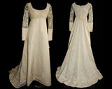 Size 6 Wedding Dress & Train - Elegant 1960s Empire Peau du Soie Bridal Gown - Priscilla of Boston - Bust 33.5 - Waist 29 - Deadstock -31787