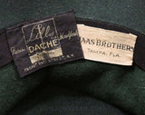 1940s Hat by Lilly Dache - Late 40s New Look Forest Green Felt Saucer with Coral Orange Knit Turban Style Trim - Paris New York Label