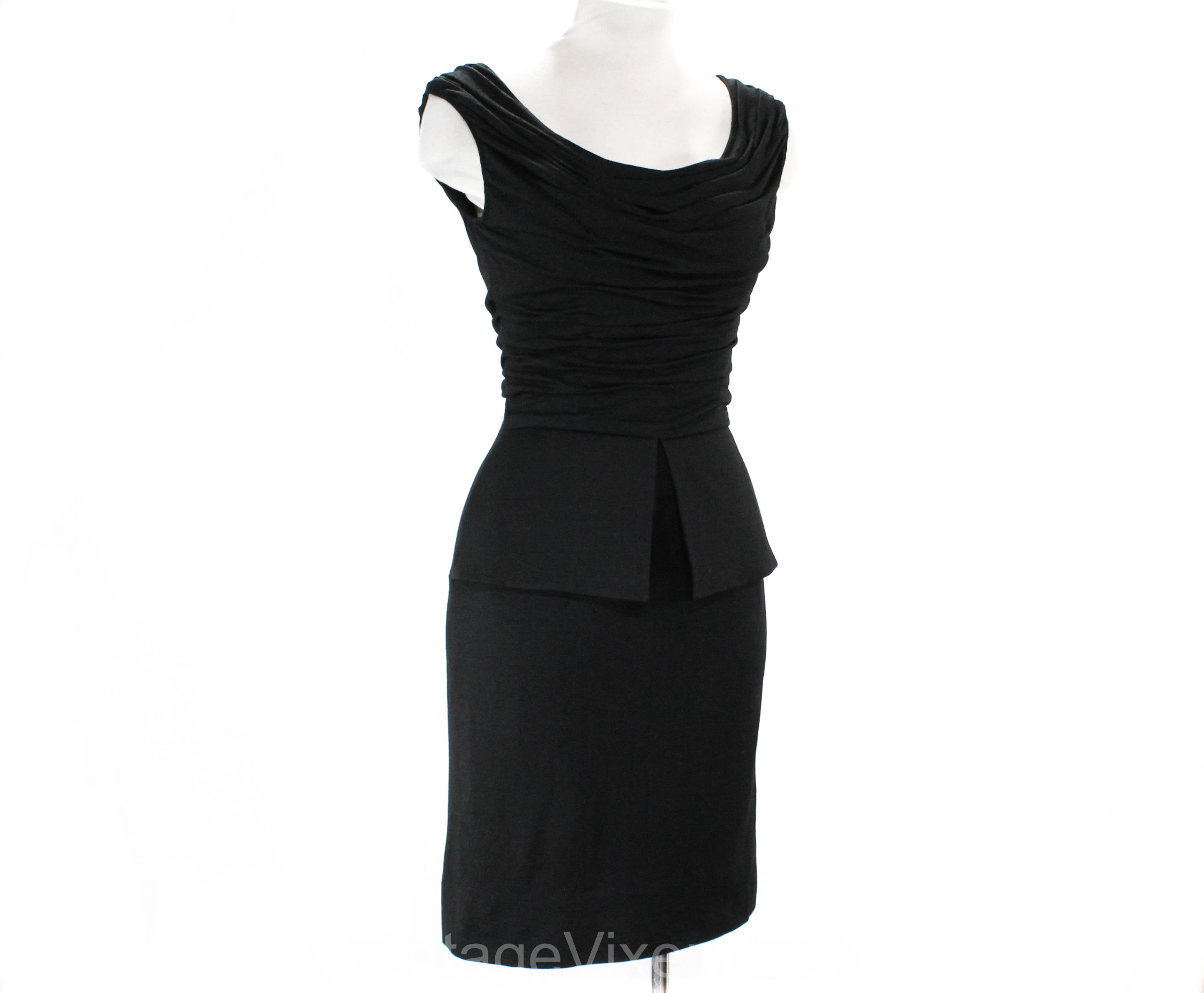 Size 4 Black Marilyn Style Wiggle Dress - Sexy Italian 1950s Fitted Bo Vintage Vixen Clothing Size 4 Black Marilyn Style Wiggle Dress - Sexy Italian 1950s Fitted Bo Vintage Vixen Clothing