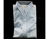 Boys 1930s Shirt - Size 14 Blue Striped Cotton Authentic 30s Teenager Long Sleeved Dress Shirt - Depression Era - Chest 37 Neck 13.5 - NOS