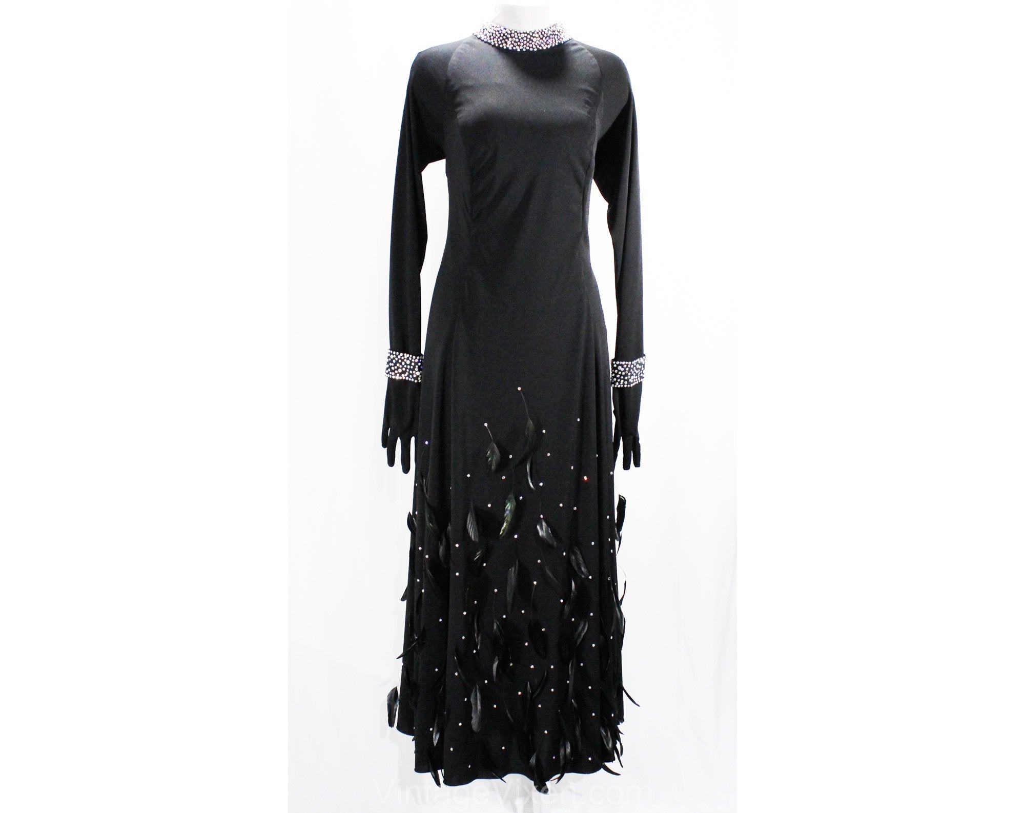 Size 14 Amazing Custom Evening Dress - Black Formal Gown with Rhinesto Vintage Vixen Clothing Size 14 Amazing Custom Evening Dress - Black Formal Gown with Rhinesto Vintage Vixen Clothing