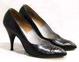 Size 5.5 Shoes - Glamour Girl 1950s Black High Heels with Amber Rhinestones - Posh 50s Pointed Toe - Delman Paris New York - 5 1/2 - 50271