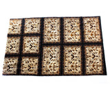 1960s Batik Cotton Print Fabric - Brown Black & White India Textile Panel - Rectangle Wall Hanging Border Print Cutter - Rorschach Ink Blot