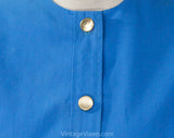 Size 12 Blue Shirt - 1960s Cotton Blend Tailored Blouse with Brassy Buttons - 3/4 Sleeve Top - Spring Summer 60s Secretary Style - Bust 38
