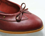 Size 7 W Leather Shoes - Beautiful Quality Pumps - Fine Oxblood Brown Leather - Brass Studs & Bow - Stacked Wood Heels - Preppy Deadstock