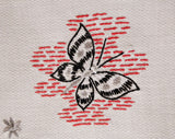 1950s Table Runner - Butterflies Novelty Embroidery - Starbursts & Butterfly Motif - White Gold Black Red - 50s Embroidered Dresser Runner