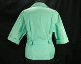 Size 14 Guy Laroche Jacket - 1990s Sea Green Cotton Blazer with Tie Belt - Large 90s Safari Chic Tailored Top - Waist 33.5 - 49463